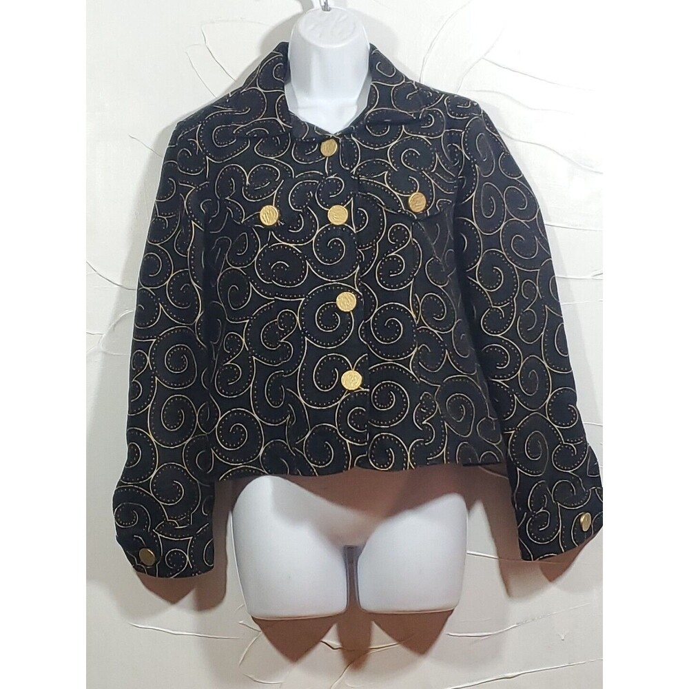Vintage Painted Pony S Petite Tapestry Black Swirls Gold Metal Buttons